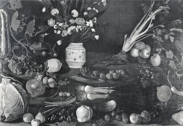 Arte Fotografica — Maestro della natura morta di Hartford - sec. XVI - Natura morta con frutta, ortaggi e vaso di fiori: particolare — particolare